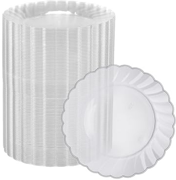 Oasis Creations Premium Hard Plastic Plate Set 100 x 6” Clear Round Plates - Washable & Reusable - Party Supplies For Birthdays, Celebrations, Buffets, Fiestas, Catering & More