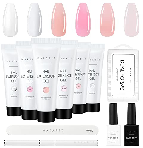 Makartt Poly Nagel Gel Starter Set - 6 Farben Classic Builder 3D Gel Nagelverlängerung for Nail Art mit Base Top Coat Instrument Geschenk Set für den Salon DIY
