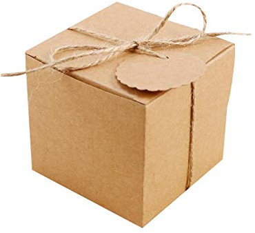 Anyasen 50 Stück Geschenkbox kraftpapier Geschenkbox Geschenkschachtel Kraftpapier Kartonage mit Jute für Hochzeit Geschenk Vintage Gastgeschenk Verpackung (Braun) 7cm x7cm x7cm