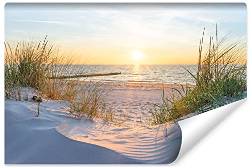 Muralo Fototapete Strand MEER Dünen Sonne Himmel Wasser Landschaft Natur 3D Effekt Moderne Wandtapete Wanddekoration für Wohnzimmer Schlafzimmer Esszimmer (VLIES, Br. 135 cm x Hö. 90 cm)