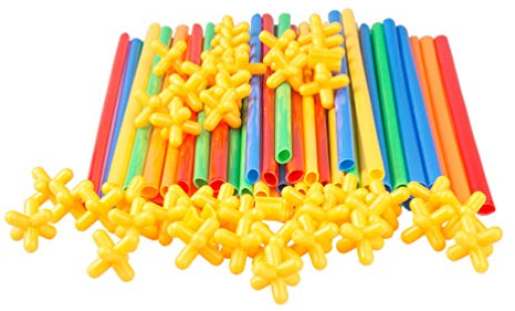 Tomaibaby 200 Stück Strohbauer BAU Spielzeug Strohhalme Und Verbinder Baukästen Ineinandergreifende Technische Bausteine Spielzeug