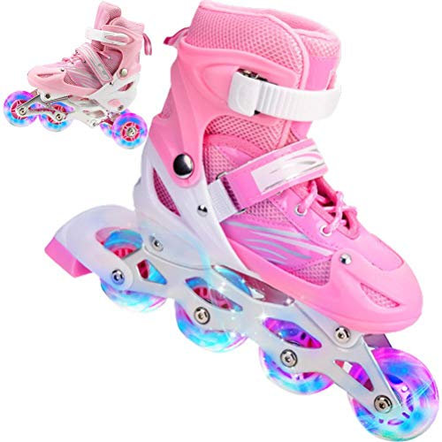 HWGING Inliner Schlittschuhe 2 in 1,Verstellbare Inline-Skates mit Leuchtenden Rädern, Inline Skates Kinder mit beleuchteten Rädern Rollschuhe Jungen Mädchen Anfänger Damen