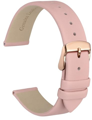 WOCCI 22mm Elegant Leather Watch Strap for Ladies with Rose Gold Buckle (Light Pink)