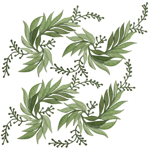 GORGECRAFT 2 Paia 4 Pezzi Toppe Ricamate Foglie di Ferro Fiori Pizzo Applique Fiori Toppe Naturali Adatto per Vestiti Abito Cappello Pantaloni Cucito Decorazione Artigianale(Verde Scuro)