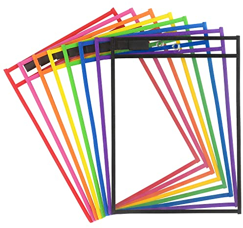 8 Packungen trocken abwischbare Taschen mit Ringen, 25,4 x 35,6 cm Tickethalter, transparente Kunststoffhüllen für Lehrer, Schule, Klassenzimmer (bunt)