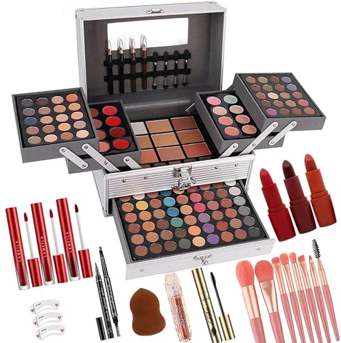 UNIFULL 132 Color All- In- One Makeup For Women Full Kit,Professional Makeup Kit,Makeup Gift Set for Women,Girls&Teens,Include eyeshadow/lipstick/concealer/Lip Gloss/Eyeliner/Mascara(006N2-Silver)
