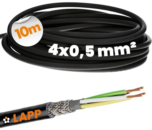 Lapp 1030519 LiYCY - Cable de control blindado (10 m, 4 x 0,5 mm², resistente a los rayos UV, cable de señal de 4 hilos, cable de datos para exteriores