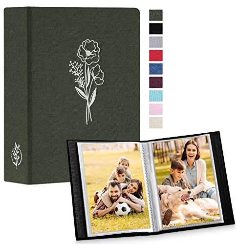 Lanpn Small Photo Album 6x4 2 Packs, Each Pack holds 50 Pictures, Slip in Pockets Mini Linen Top Loading Photo Albums for Portrait Only 10x15cm Picture Green