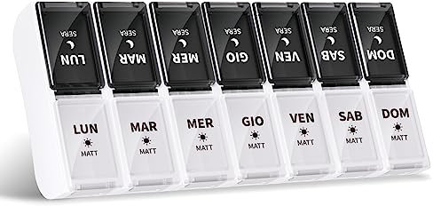 Opret Portapillole Settimanale ITALIANO Piccolo, Portapillole Giornaliero Staccabile per 7 Giorni, Pillole Organizzatore 14 Scomparti Grande Stampa per Gli Anziani Viaggio Uso domestico