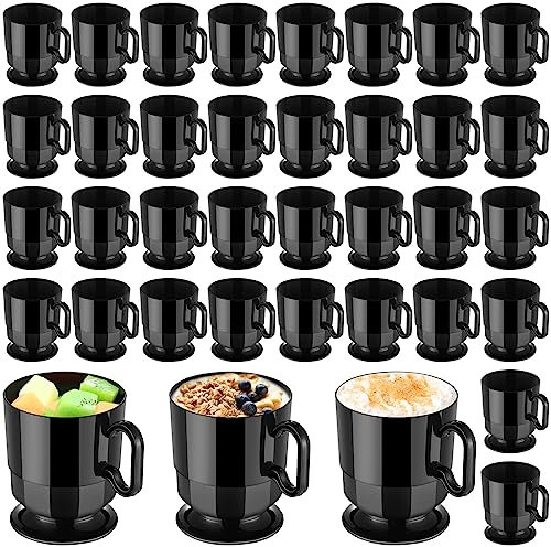 Dandat 50 tazas de café de plástico negras a granel de 8 onzas desechables con asa y base con pies, taza de té de plástico duro, taza de espresso reutilizable para café, té, leche, bebida y cafetería,