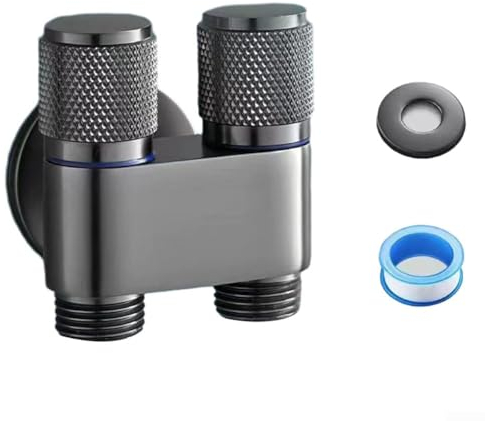 Rubinetto a doppio controllo, G1/2 da 2,5 cm, con due uscite, doppio controllo, rubinetto per lavatrice, valvola triangolare, soffione doccia, WC, lavandino (grigio)