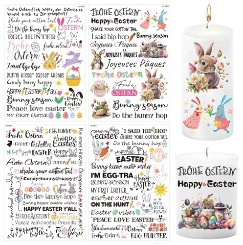 GAROMIA Kerzentattoos Ostern Kerzen Tattoo Ostern 4 Wasserschiebefolie Hasen Kerzen Tattoofolie Ostern Deko Kerzentattoos Kerzen Aufkleber Kerzen Folie Ostern Kerzen Tattoo Sprüche