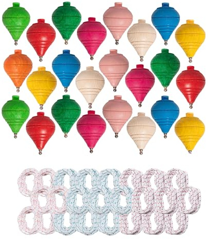 Peonzas niños de Madera clásica Colores Surtidos con Cuerda - Juego Manual para niños con Punta giratoria - Pack a Elegir 4/8/16/24 - Surtido de Colores peonza Trompo Spinners Perinola (24und)