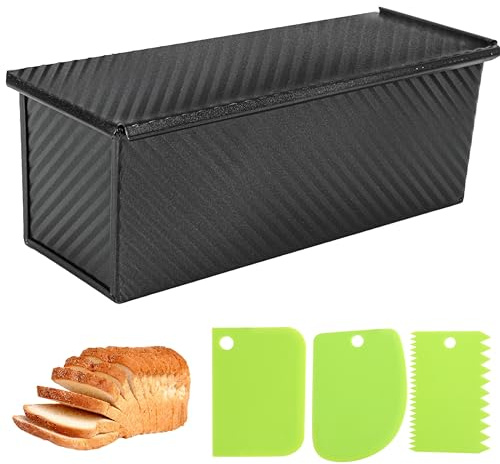 Spmarkt Pullman Kastenform mit Deckel, 33 cm, SP-031 Brotform mit Teigschaber, Schneider, schwarze Kastenform für Sandwichbrot, 1 kg