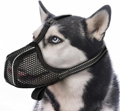 Maulkorb Große Hunde, Prevent Fressen/Kauen/Beißen Atmungsaktiv Reflektierende Einstellbare Maulkorb Mittlere Hunde（Black-M）