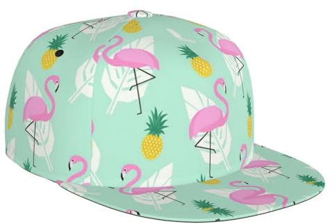 DRTGEDS Afrikanische Web-Baseballkappe mit Bild, Herrenmütze, Snapback-Baseballkappe mit flacher Krempe, Pinke Flamingo-Ananas, Einheitsgr��e
