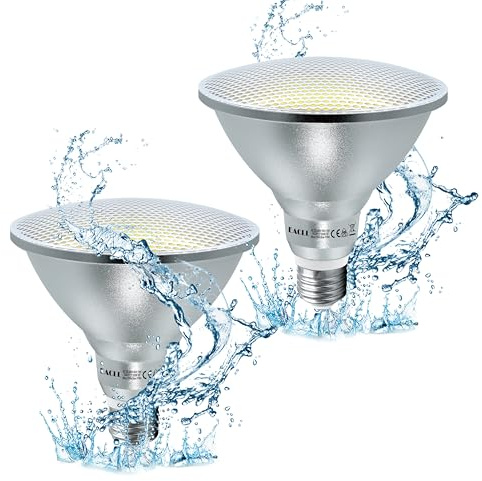EACLL IP65 PAR38 E27 LED kall vit 18 W ersätter 120 W halogenglödlampa, 2-pack 2 000 lumen 5 000 K lampa, AC 230 V flimmerfria energisparlampor, ljusvinkel 60° spot-lampor, inte dimbar