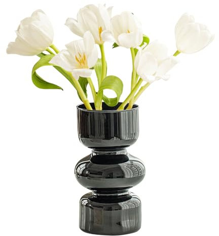Jumuao Vase à fleurs, en verre, créatif, moderne, hydroponique, petits vases pour décoration de table, pour maison, bureau, mariage, fête (noir)