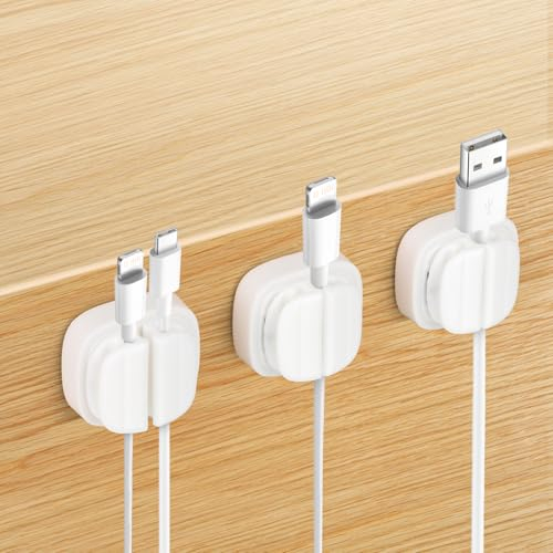 3pcs Organisateur de Cordons, 3 en 1 Clips de Câble Organiseur de Câbles Ressort Réglable Support de Câbles pour Fil de Chargeur Cordon USB Maison Bureau Voiture Téléphone (Blanc)