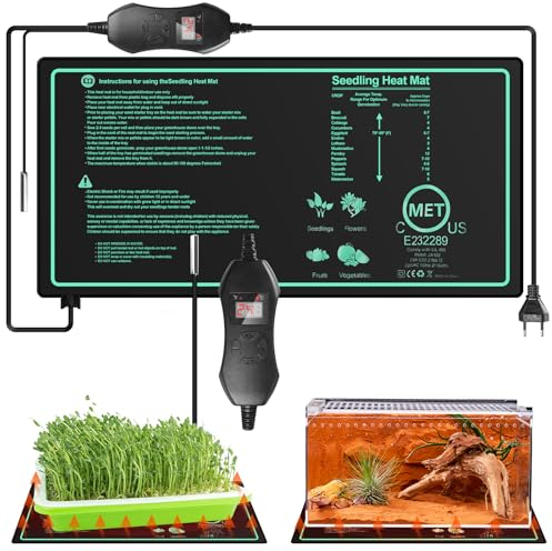 Tappetino riscaldante per piante con termostato: 10 x 20,75 pollici, sicuro tappetino riscaldante per piante, 50 W, durevole, tappetino riscaldante per piante, serra, per piantine e animali domestici