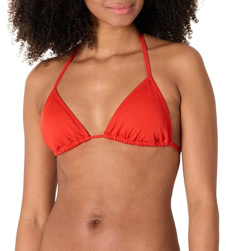Amazon Essentials Women's Light Support Triangle Bikini Top with Removable Cups, Bright Poppy Red, Medium