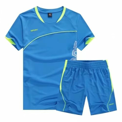 Cozozn Fotboll T-shirt Set för barn Kläder Träning Fotboll Träning Fotboll Träning Pojkar Pojkar Fotboll Bermuda, Ljusblå, 8-9 år