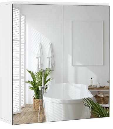 Yaheetech Slim Wall-Mounted Mirror Cupboard with 2 Doors, White