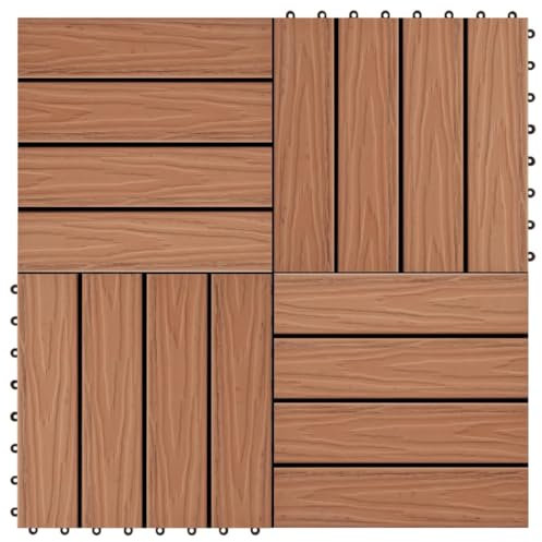 AJJHUUKI Hardware,Building Materials,Flooring & Carpet-home-11 pcs Decking Tiles Deep Embossed WPC 30x30 cm 1 sqm Light Brown