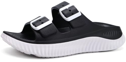 KuaiLu Mujer Sandalias Ajustable de Recuperación Comodas Señoras Soportes Chanclas Ortopedicas Fascitis Plantar de Arco Ligera Abierta Deportivas Chancletas Verano Playa Goma Negro Blanco 39