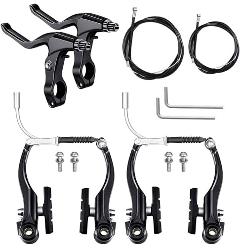 Mineup Fahrrad Bremsen Set, Vordere und Hintere MTB Bremse, Universal Fahrradbremsen, Fahrrad V Bremse, Bremsseile und Bremshebel Kit für Mountainbikes und Rennräder (schwarz)
