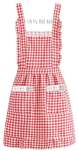 BuxiuGK 1 Piezas Vintage Delantal de Cocina,Delantal de moda con bolsillos,Ajustable Rejilla Roja Delantale de algodón para Mujer,Chef,Cocinar y Jardinería