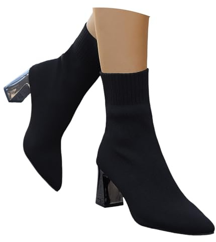 Botas de calcetines para mujer, botas cortas de punto, modernas, calcetines de plataforma, botines de color sólido, botas informales, transpirables, botas altas cálidas, Negro , 40 EU
