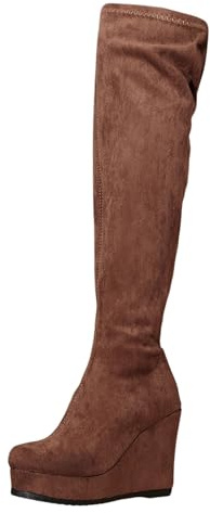 Generisch Stivali invernali da donna scarpe invernali sopra il ginocchio stivali con lacci piatti tacco basso Stivali in camoscio tinta unita, marrone, 41 EU