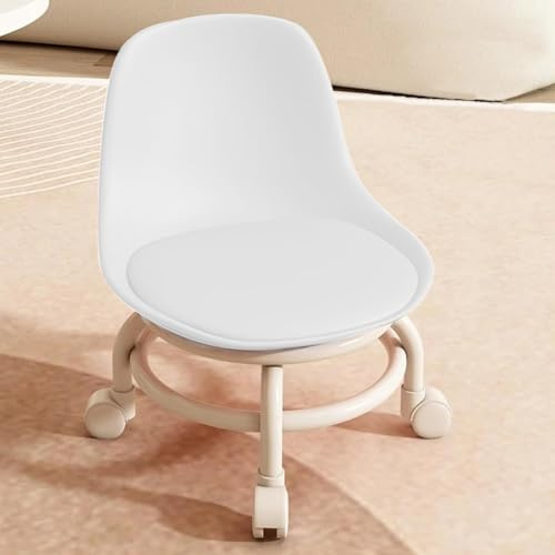 Rolling Pulley Stool, Portable Mini Shoe Stool, Small Roller Stools with Wheels and Back Support, Comfortable Strong Elegant Suitable for Home, Office Or Garage with backrest (White) (White off)