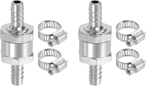 QUARKZMAN 2 Piezas Válvula De Retención De Combustible De 8mm (5/16), Válvula Unidireccional Antirretorno Con Abrazaderas, s De Control De Aleación De Aluminio, Diésel, Gas, Aire, Plateado