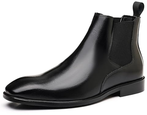 Stivaletti Chelsea da Uomo in PU Lucido, con Tomaia Slip-on e Pannelli Elastici ai Lati, Stivali Eleganti da Uomo per Ufficio ed Eventi,Nero,42 EU