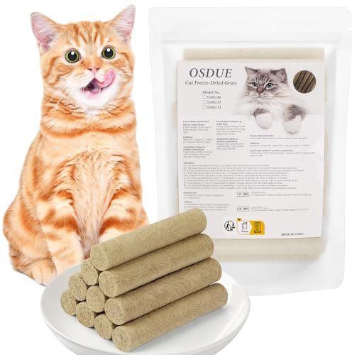 OSDUE Cat Sticks, 100 g frystorkad tuggstav, kattgräs mellanmål, innehåller kyckling, kattgodis utan spannmål, utan socker, kattmellanmål utan konstgjorda tillsatser