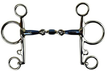 AK Pelham Mors d'équitation avec mors à double articulation en fer à sueur AKRS-2610 (Bleu/Argent, 5.00'')