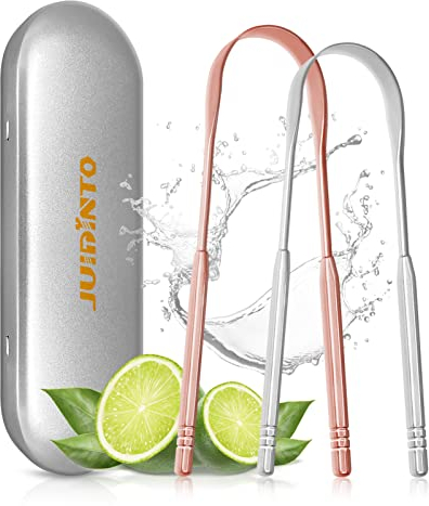 JUIDINTO Zungenschaber für Erwachsene Mundgeruch Bekämpfen Zungenreiniger Edelstahl 100% Metall Zungenbürste für Männer und Frauen Zungenschaber Reiniger 2 Stück Tongue Scraper Cleaner mit Reiseetui