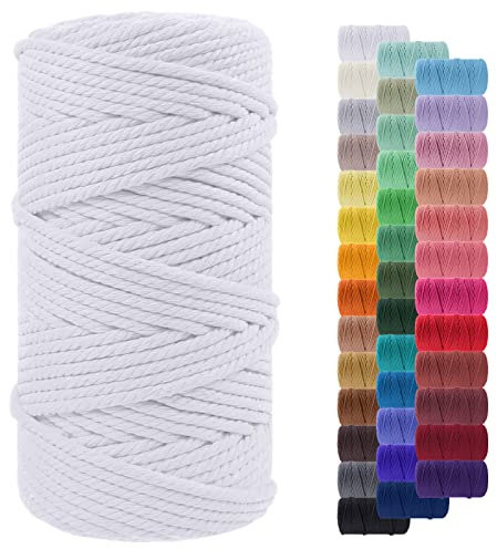 LEREATI Corde Macramé 5mm x 100m, Fil Macramé Coton Naturel, Grosse Ficelle Cordelette 5mm Cordon pour Mural, Porte Plante, Bricolage, Décoration Boho (Blanc)
