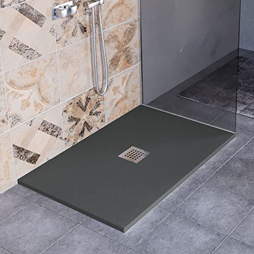 Luminosa ArredoBagno Plato de ducha resina 80 x 80 cm – Modelo Florence – Efecto piedra antideslizante con gel – Fabricado en Italia – desagüe incluido – Color antracita