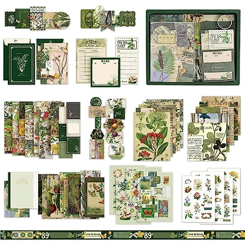 Udbrud Set di Accessori per Scrapbook Estetico, 229pcs Adesivi Decorativi Retrò Accessori Carta Decorativa Vintage e Adesivi Washi per Scrapbook Album Fotografico Fai da Te Bullet Journal