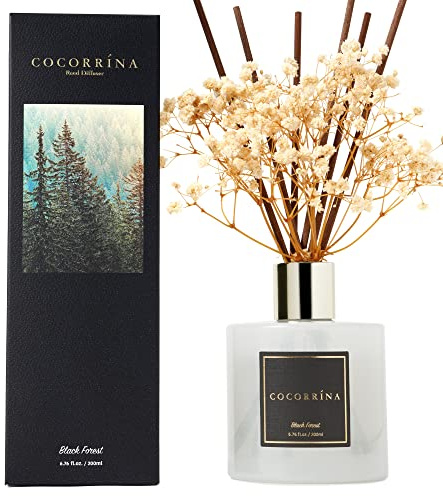 COCORRÍNA Reed Diffuser Set 200 ml stavspridare med torkade blommor/svart skog/luftrenare, luftfräschare, doftpinnar/doftspridare/för badrumsdekoration och hyllor