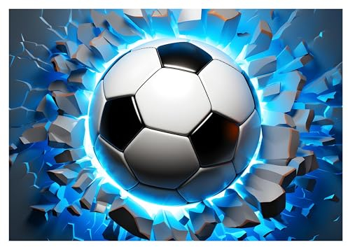WallArena - Vlies Fototapete Kinderzimmer 416x290 cm Junge Fussball 3D Effekt blau - Fototapeten Tapeten für Kinder Kindertapete Kinderzimmertapete - Vliestapete Wandtapete Tapete 3D Effekt