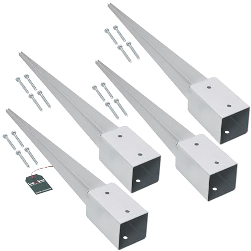 KOTARBAU® Set di 4 manicotti per pavimenti, 81 x 81 mm, lunghezza 750 mm, zincato a caldo, in acciaio, per pali di recinzione, in legno, ancoraggio a terra, per pali in legno