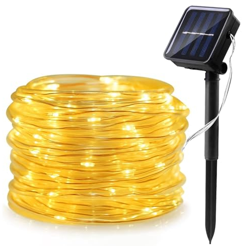 WoskjXas Solar Luz de Cuerda, 12m 100LEDs Solar Guirnalda Manguera, Luces Solares Impermeables, Solares Iluminación Cuerda Decoración con 8 Modos para Jardín Boda Fiesta de Navidad