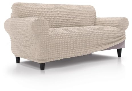 FAVERTI® Funda Sofá 3 plazas Súper Elástica de 180 a 230 cm | Modelo BUFALI | Beige | Funda Ideal para Cualquier Forma de sofá | Protector de Calidad de Tejido Jacquard 3D Tacto algodón