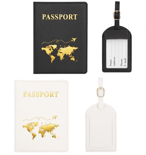 Bafiwu 2 Reisepasshülle und 2 Kofferanhänger Flugreise, Passport Hülle Reisepass Organizer, Passport Cover, Passport Holder, für Kreditkarte,Personalausweis und Andere Reisedokumente