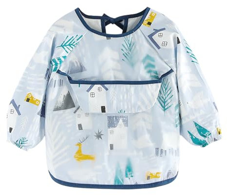 Baby Lätzchen mit Ärmeln, Wasserdicht Babylätzchen, Unisex Kinder Lätzchen Baby-Lätzchen, Ärmellätzchen Baby Abwaschbar mit Tasche, Latz mit Langen Ärmeln für Kleinkinder von 6-36 Monate (B)