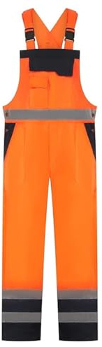 STAR FASHION Mens Hi Vis Bib and Brace Overall Waterproof Workwear Reflective Overalls Hi Viz High Visibility Dungaree for Men Orange/Navy-L